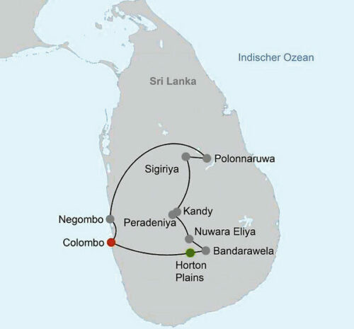 Rundreise Karte Sri Lanka
